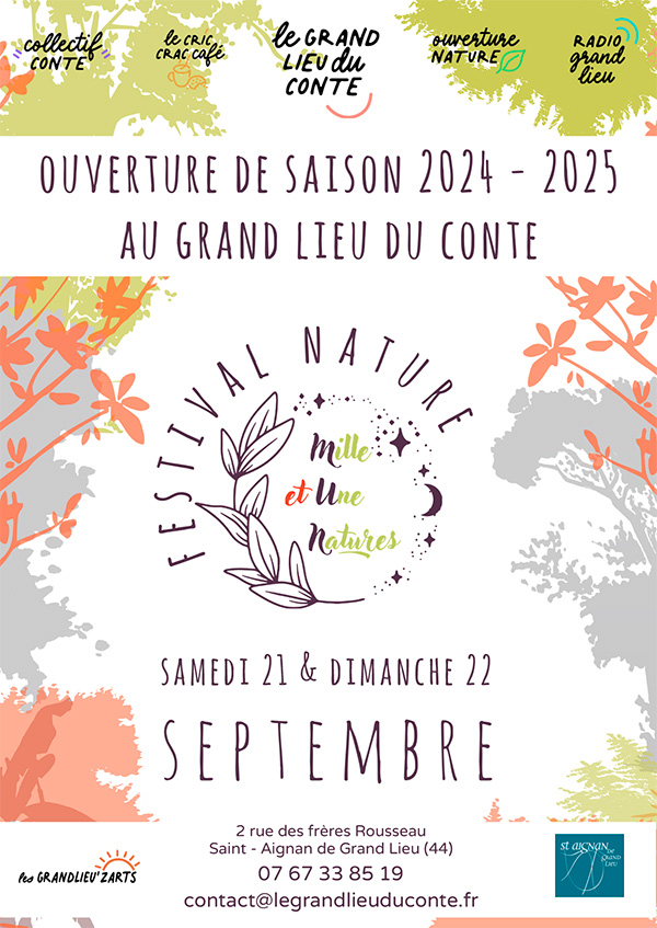 affiche du festival mille et une nature au grand lieu du conte les 21 et 22 septembre