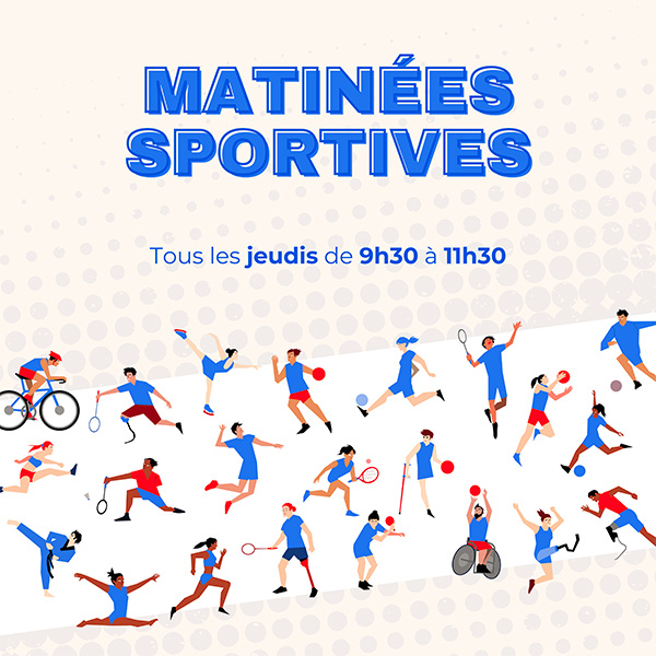 affiche des matinées sportives où on voit des dessins de personnes faisant du sport adapté