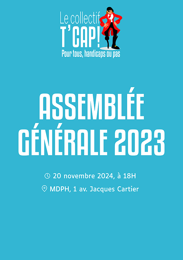 affiche avec le logo du collectif t'cap et écrit "assemblée générale 2023"