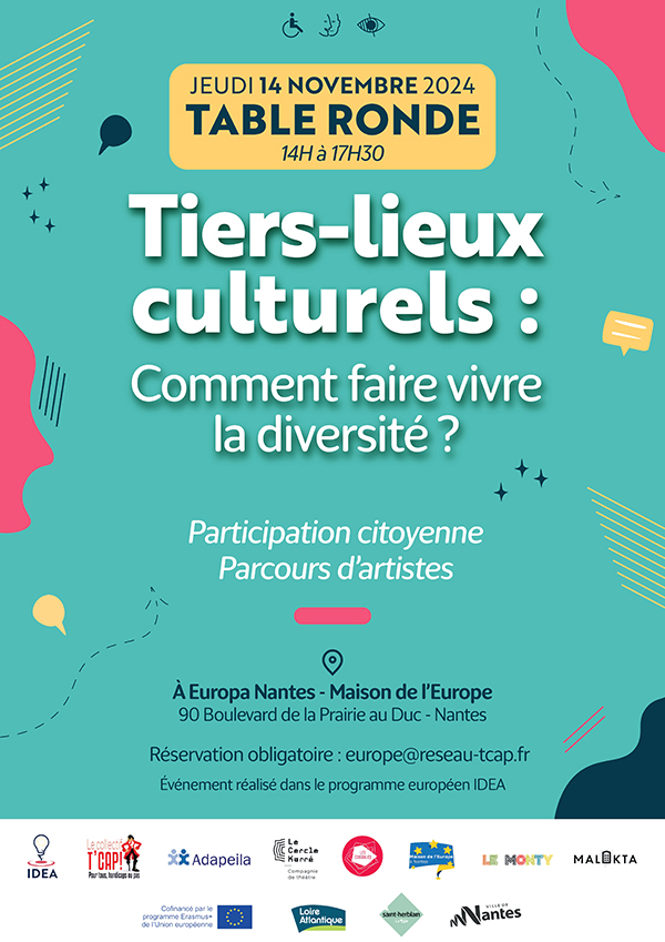 affiche de l'évènement "tiers lieux culturels : comment faire vivre la diversité" le 14 novembre à la maison de l'europe