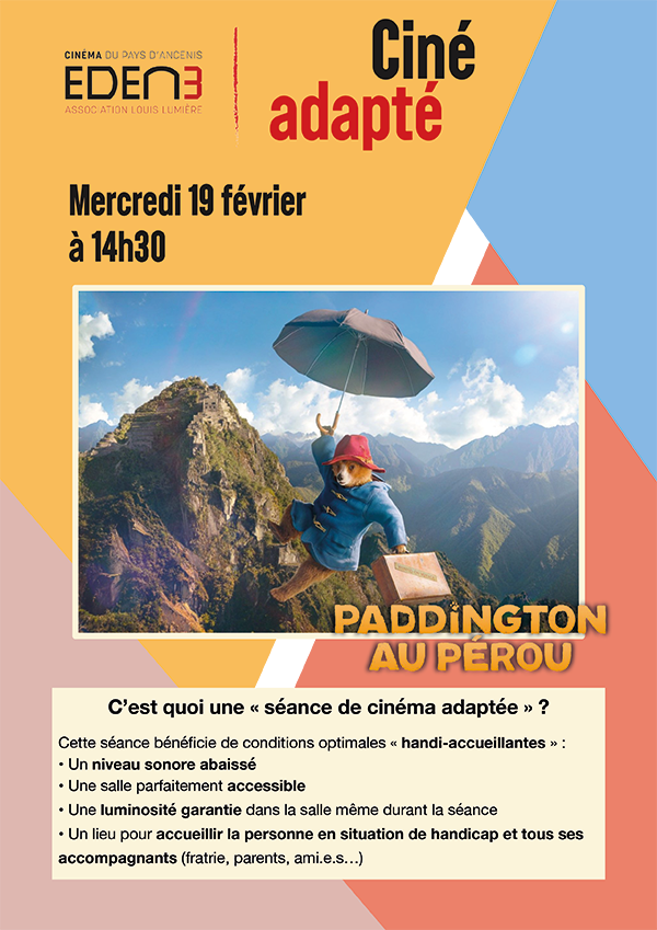 affiche de la séance de ciné-adapté le 19 février du film paddington au pérou