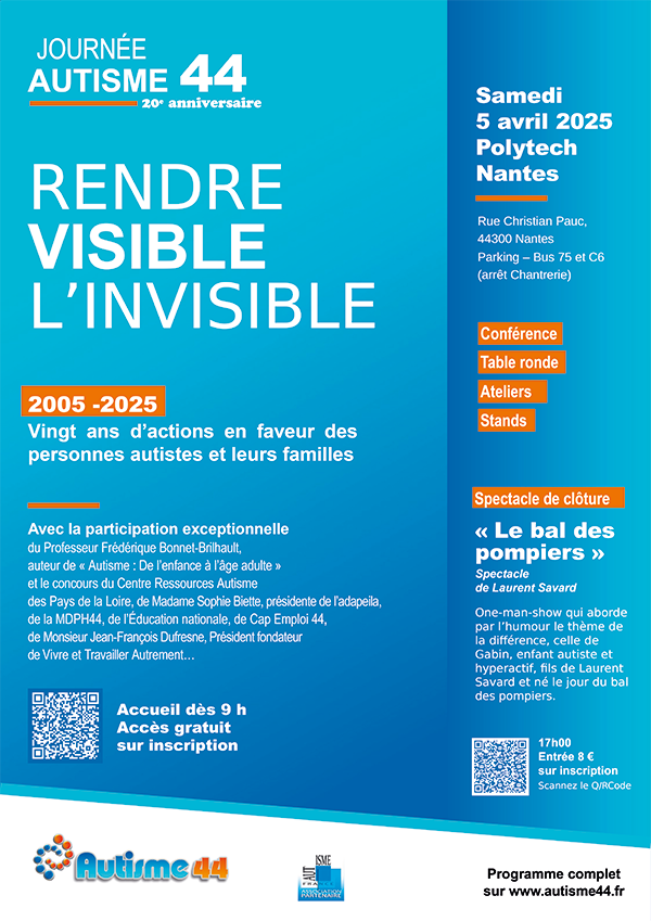 affiche des 20 ans d'Autisme 44 le 5 avril 2025