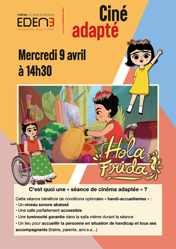 affiche de la séance de ciné-adapté du film Hola Frida le 9 avril